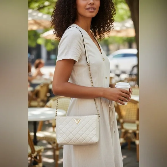 NWT Valentino Orlandi Cream Quilted
Vegan Leather Shoulder Bag - Picture 2 of 14